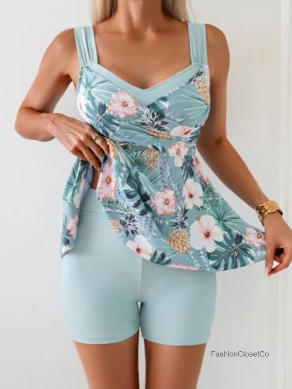 Tummy Control Tankini Two Piece Swimsuit with Boyshorts - Picture 2 of 6